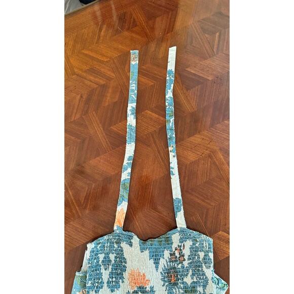 Forever That Girl Floral Smocked Halter Sundress Blue Orange Size S - Picture 8 of 16